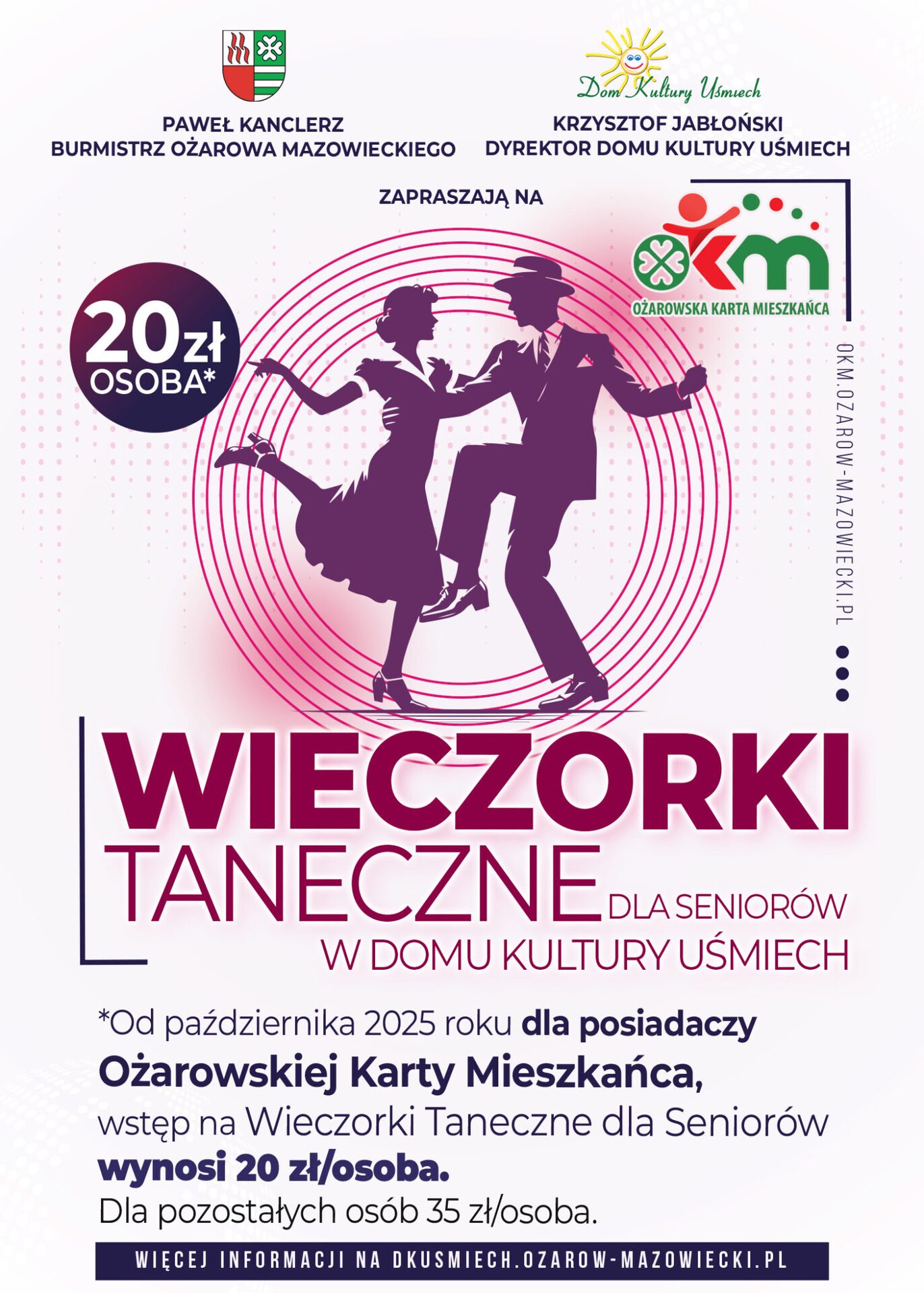aktualność: Przypominamy o zniżce na Wieczorki Taneczne w DK Uśmiech dla Seniorów posiadających OKM