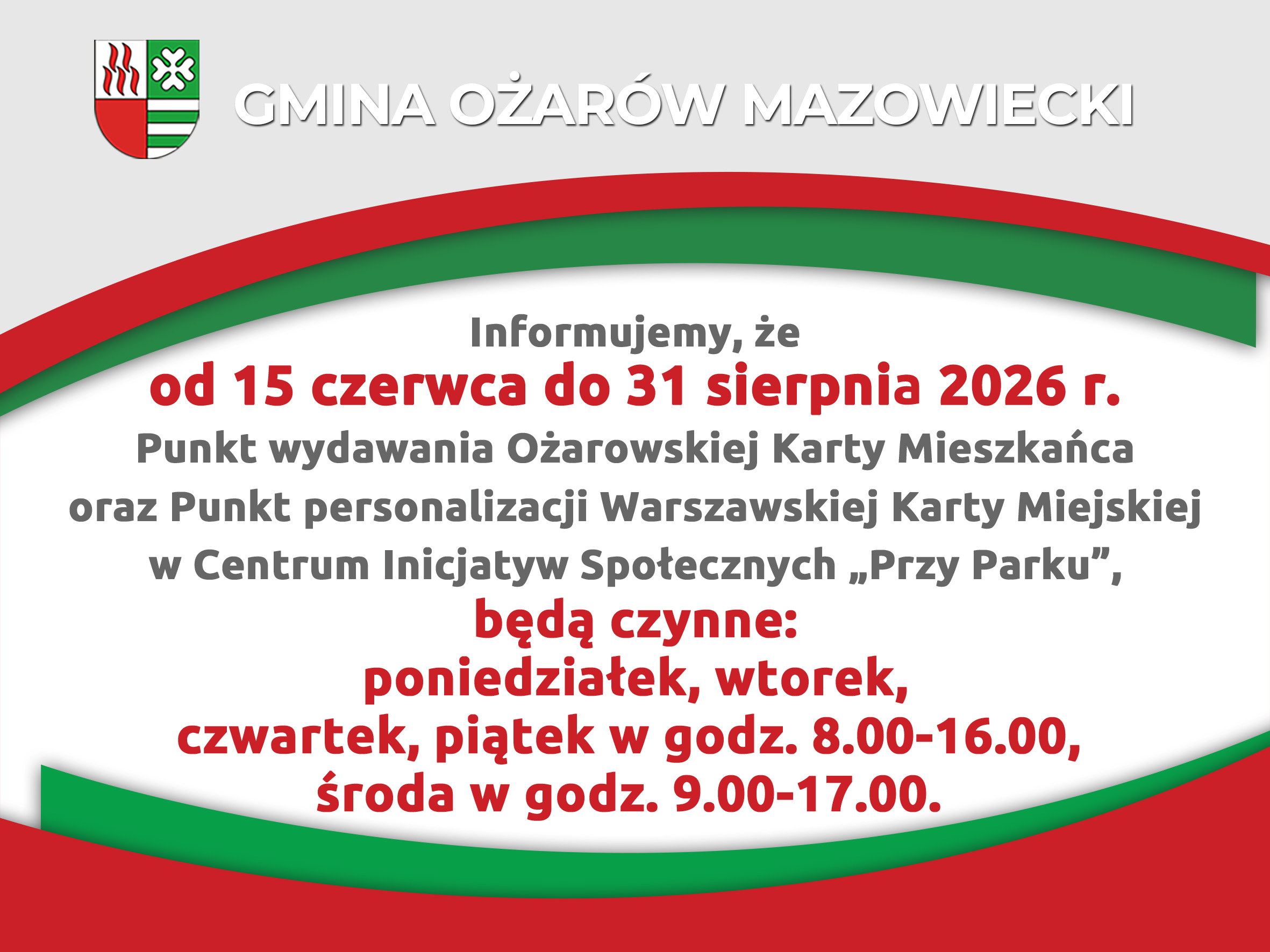 aktualność: Godziny pracy punktu w Centrum Inicjatyw Społecznych "Przy Parku"