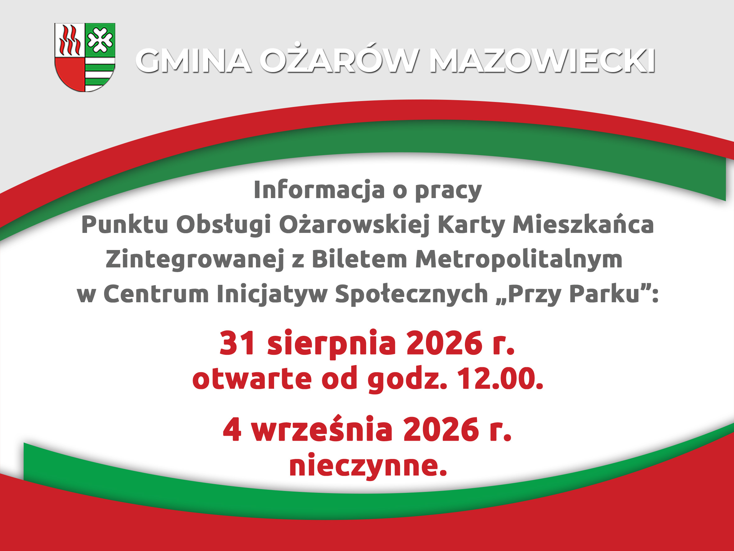 aktualność: Godziny pracy punktu w Centrum Inicjatyw Społecznych 31 sierpnia i 4 września